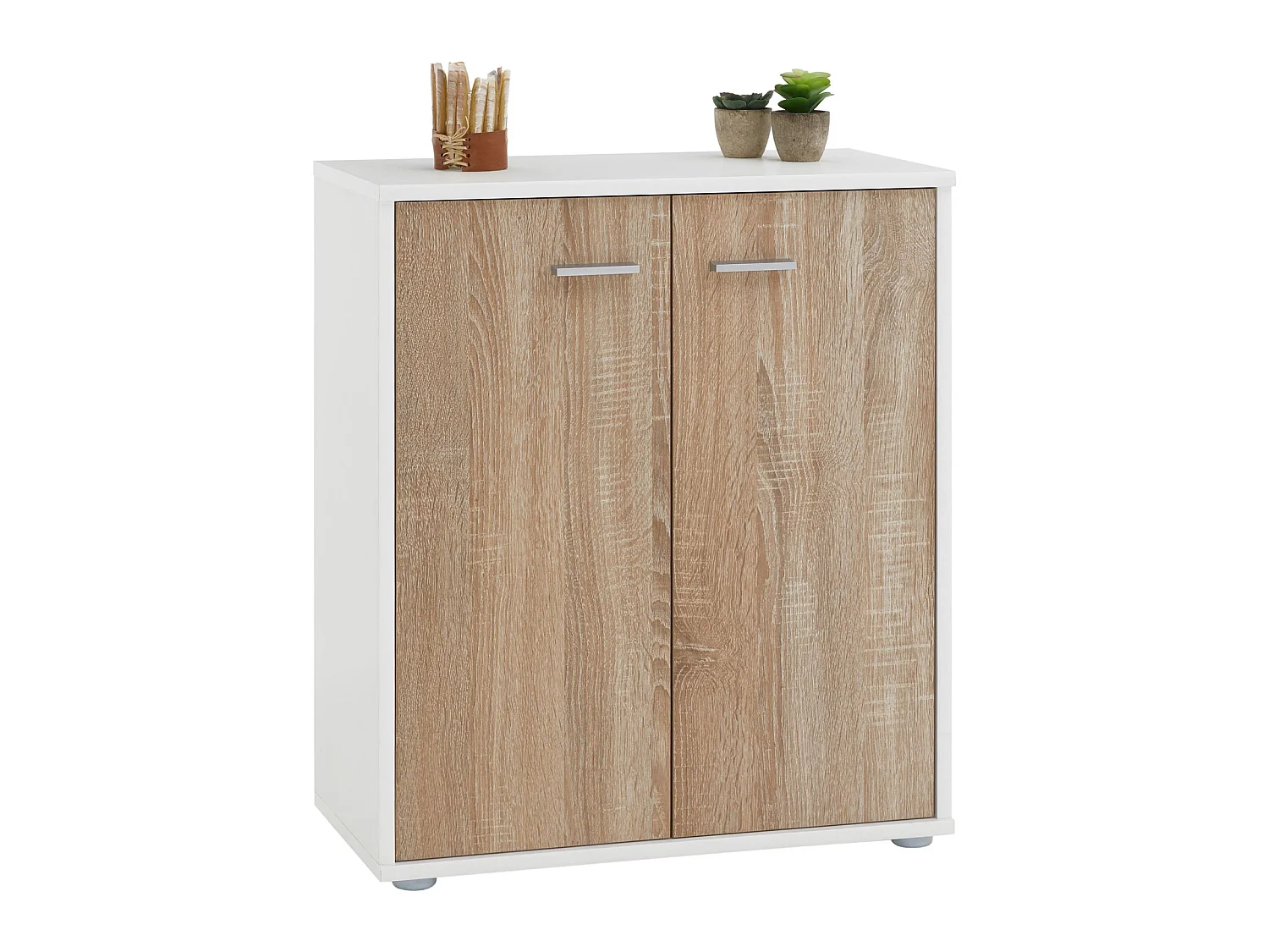 Buffet salle à manger FIRMIN L 60 cm coloris blanc chêne sonoma avec 2 portes bahut bas meuble de rangement style moderne
