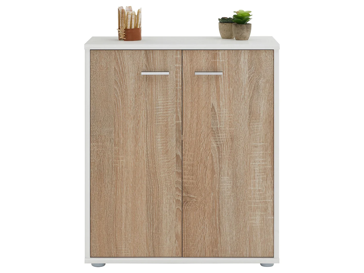 Buffet salle à manger FIRMIN L 60 cm coloris blanc chêne sonoma avec 2 portes bahut bas meuble de rangement style moderne