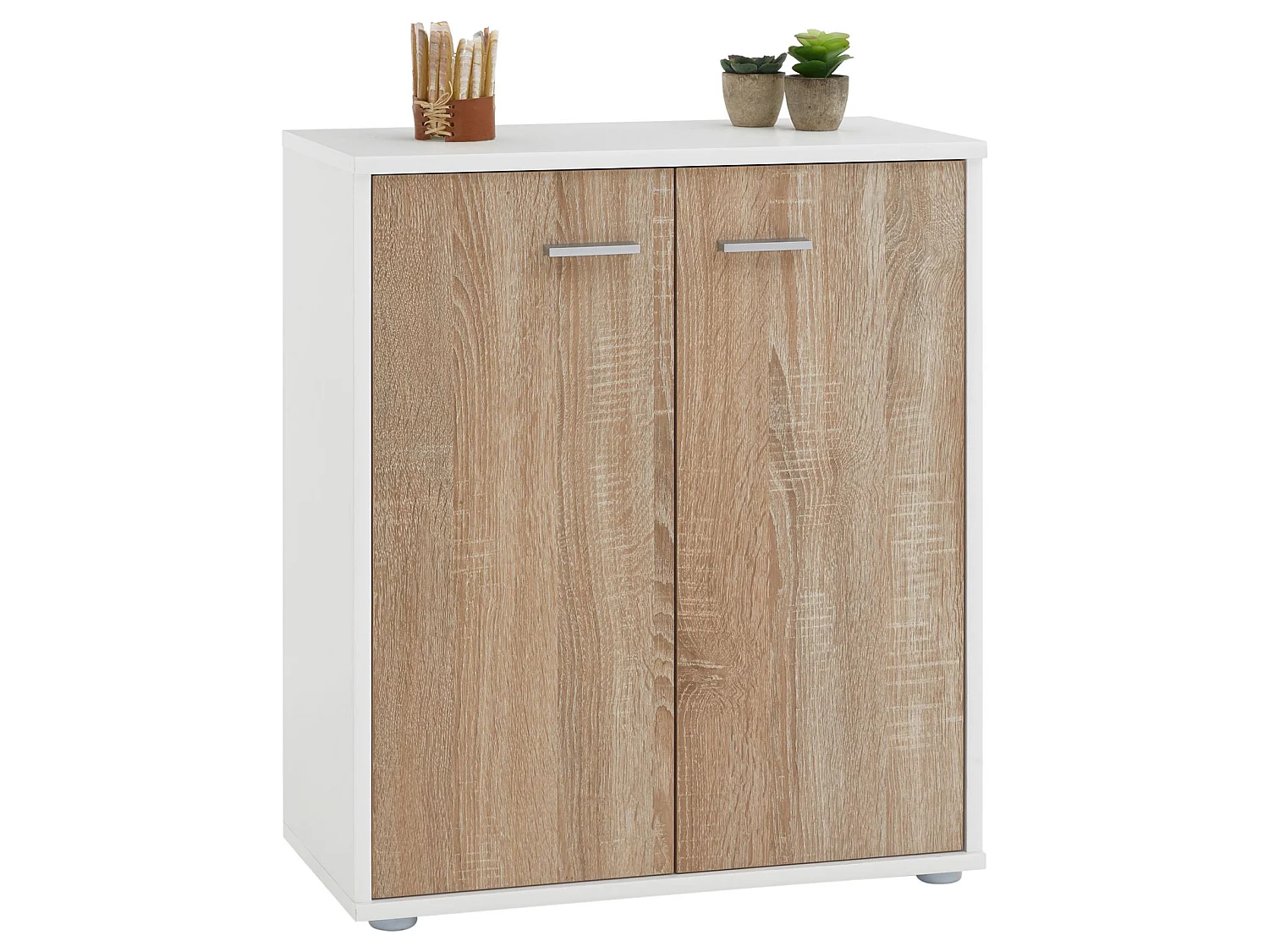 Buffet salle à manger FIRMIN L 60 cm coloris blanc chêne sonoma avec 2 portes bahut bas meuble de rangement style moderne