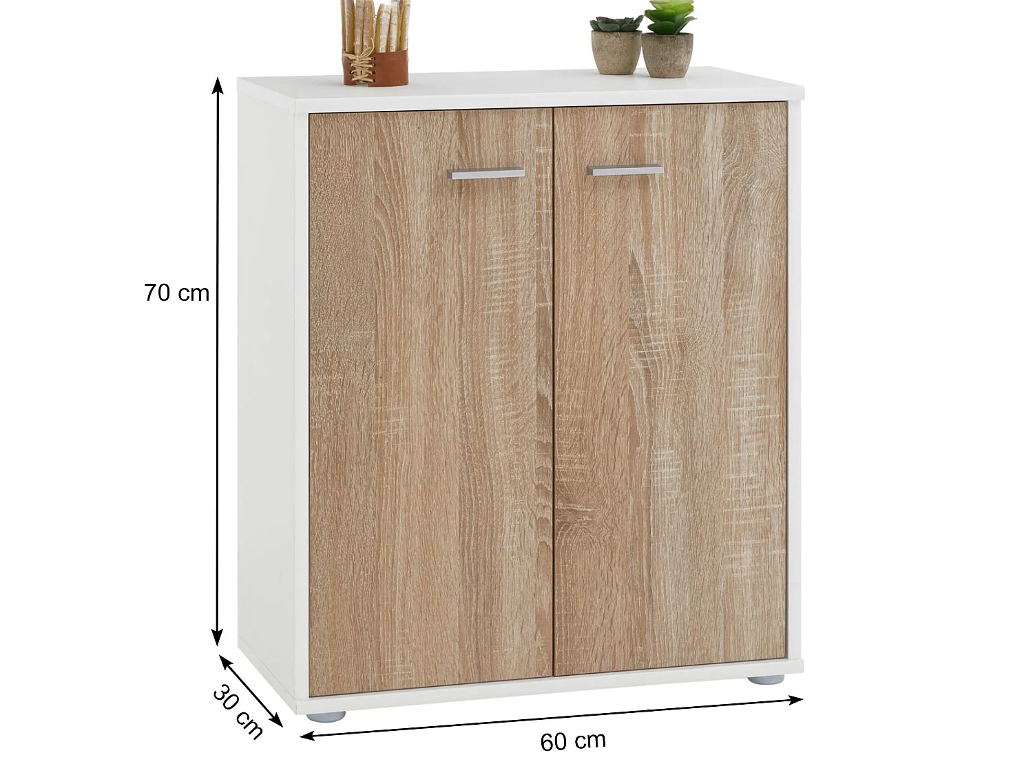 Buffet salle à manger FIRMIN L 60 cm coloris blanc chêne sonoma avec 2 portes bahut bas meuble de rangement style moderne