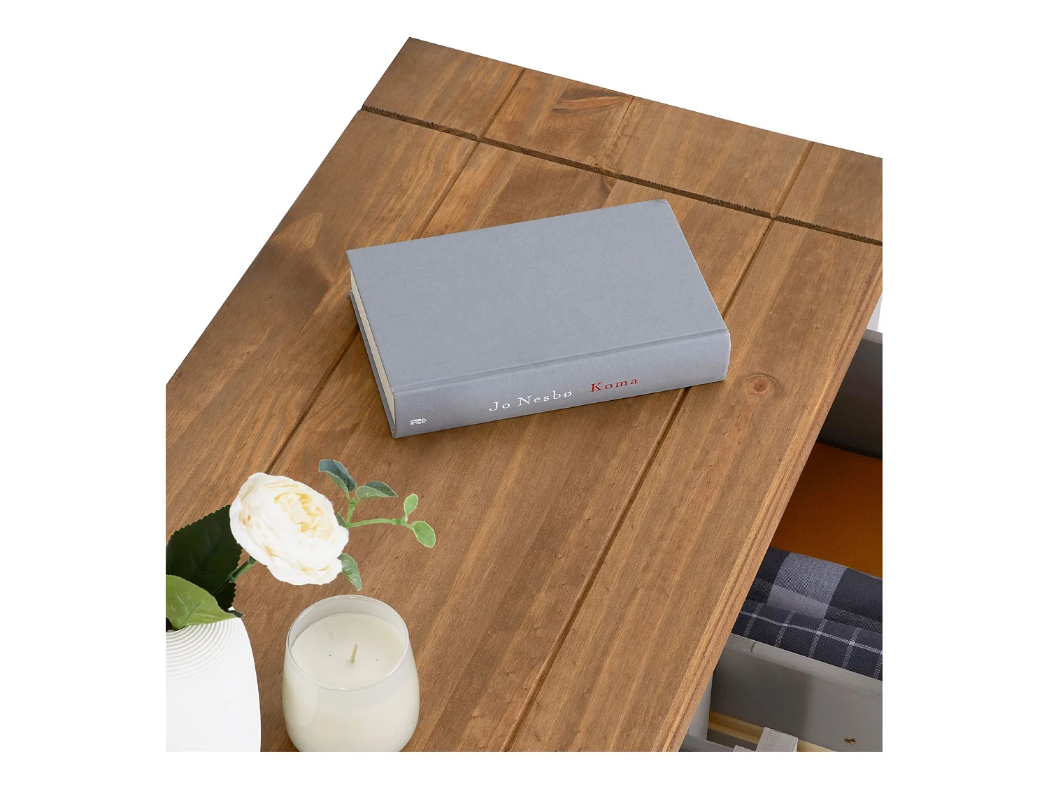 Buffet salle à manger RAMON L 87 cm en bois massif gris et brun, meuble de rangement adulte 2 tiroirs et 2 portes