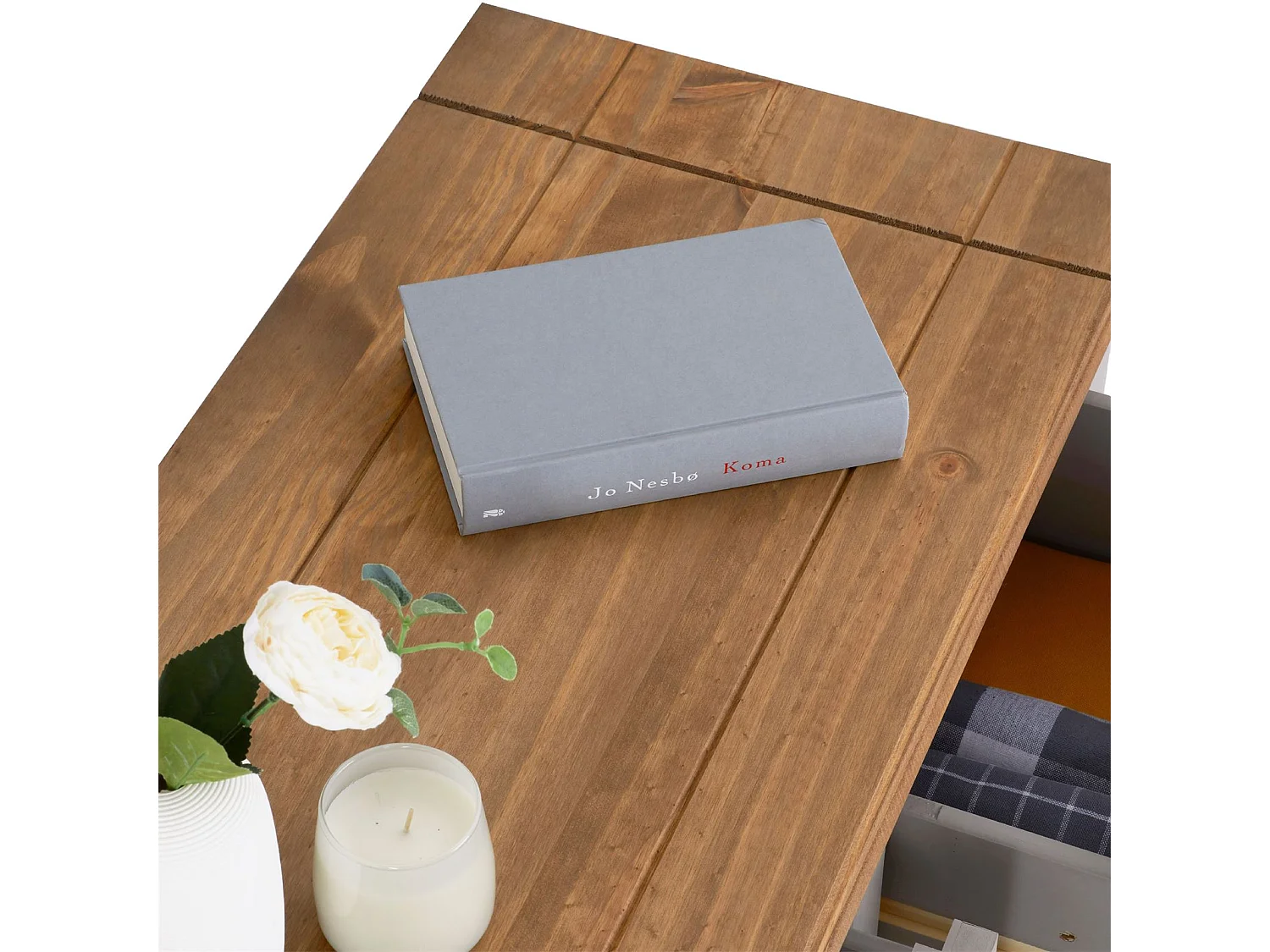 Buffet salle à manger RAMON L 87 cm en bois massif gris et brun, meuble de rangement adulte 2 tiroirs et 2 portes