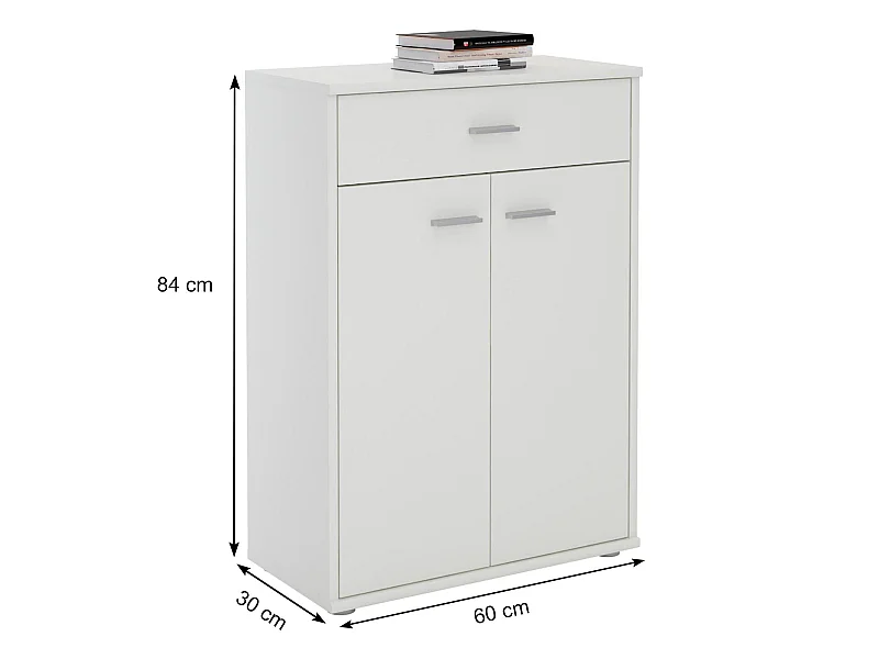 Buffet salle à manger CALAIS L 60 cm blanc avec 1 tiroir et 2 portes, bahut bas, meuble de rangement style moderne