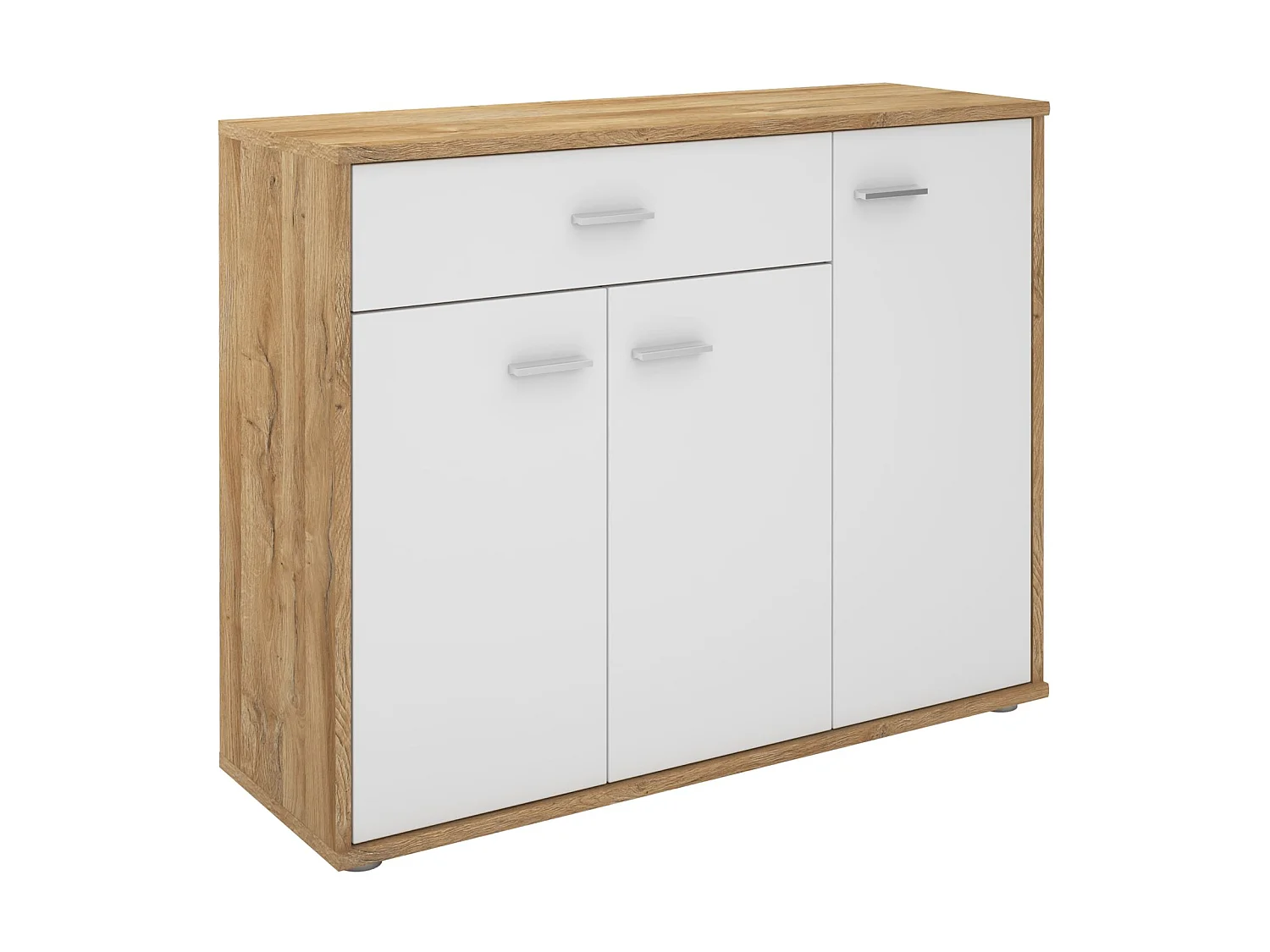 Buffet salle à manger CORLAINE L 88 cm coloris chêne sauvage et blanc avec 1 tiroir et 3 portes, bahut bas