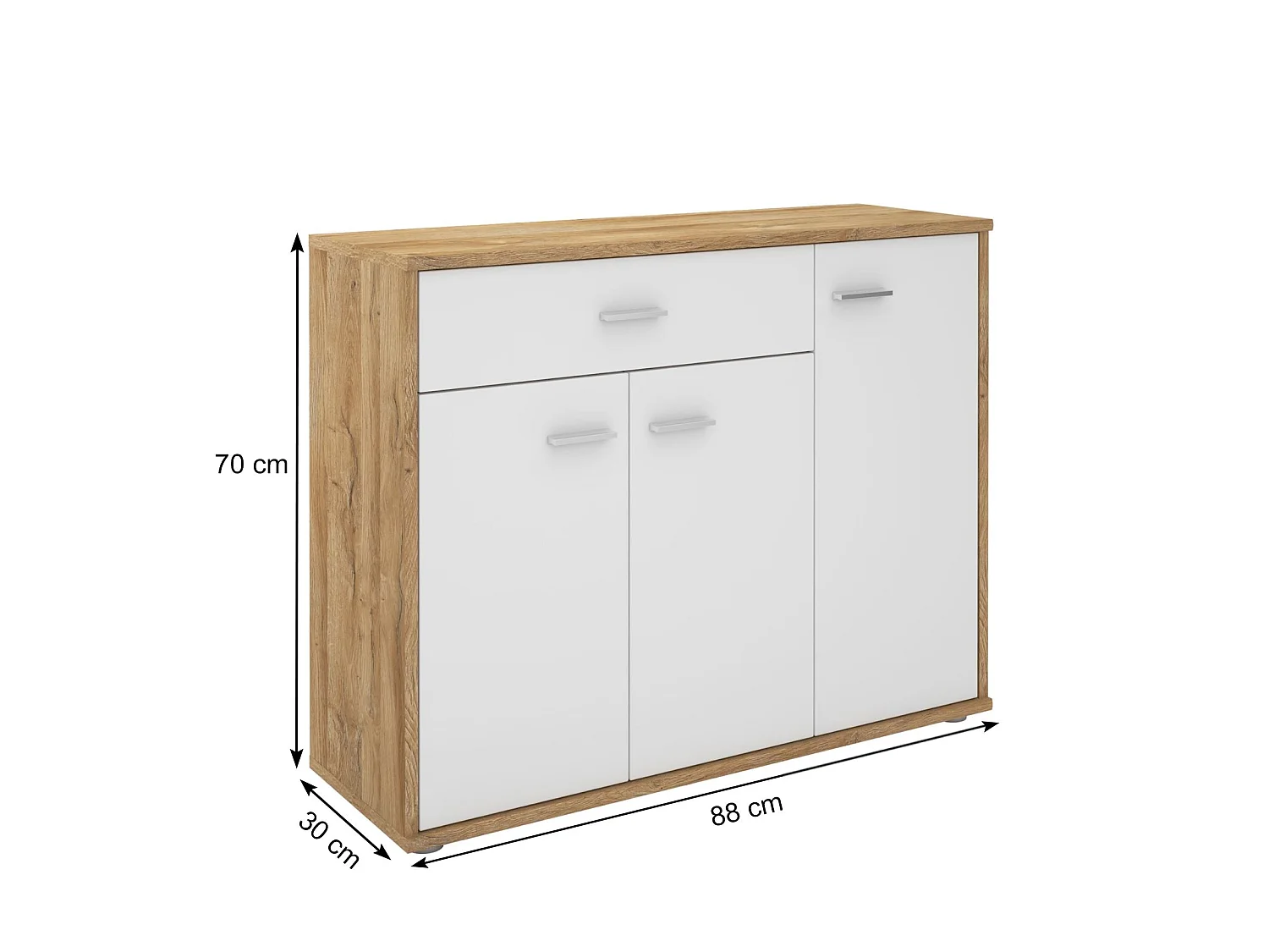 Buffet salle à manger CORLAINE L 88 cm coloris chêne sauvage et blanc avec 1 tiroir et 3 portes, bahut bas
