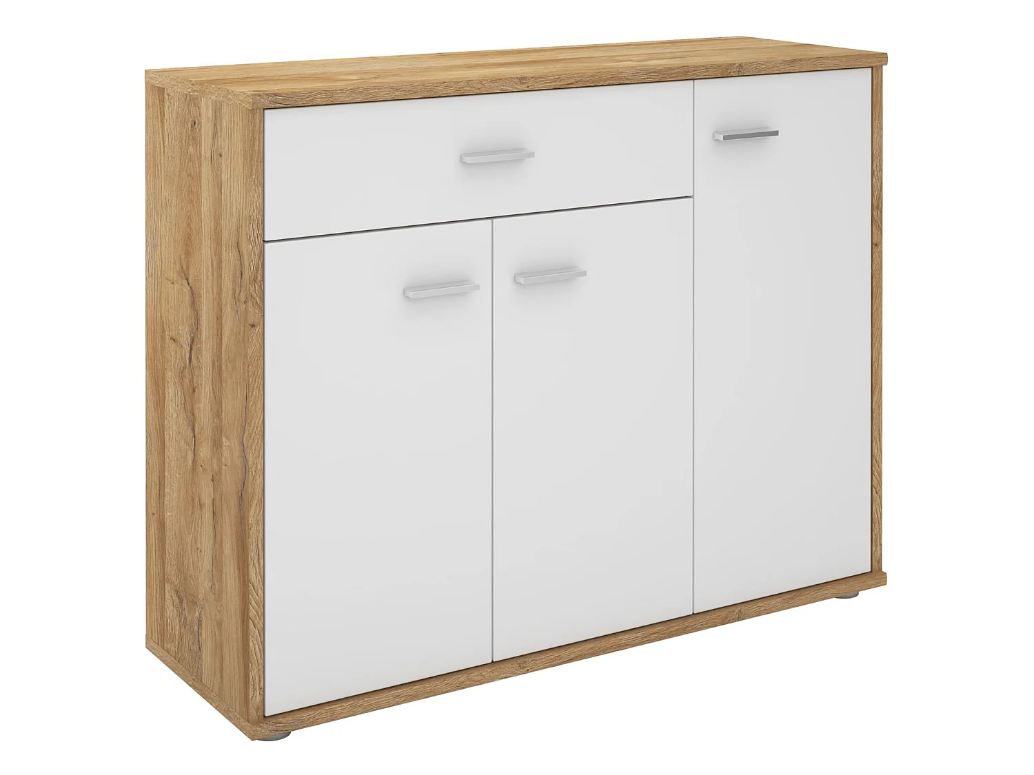 Buffet salle à manger CORLAINE L 88 cm coloris chêne sauvage et blanc avec 1 tiroir et 3 portes, bahut bas