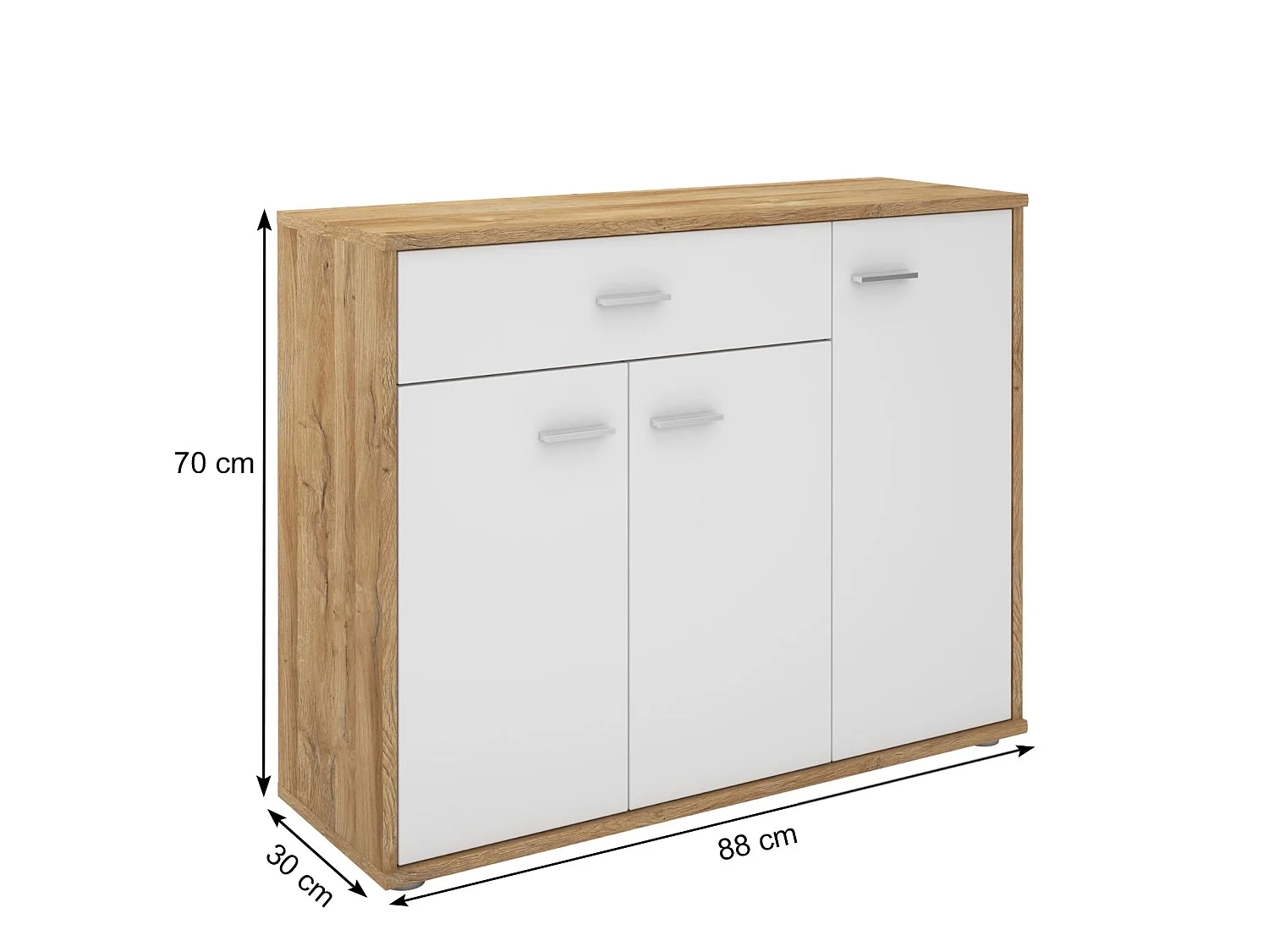 Buffet salle à manger CORLAINE L 88 cm coloris chêne sauvage et blanc avec 1 tiroir et 3 portes, bahut bas