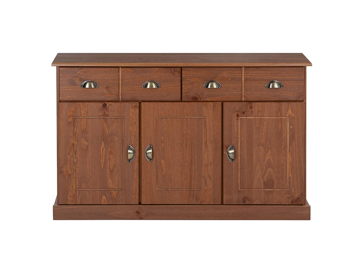 Buffet PARIS commode bahut vaisselier avec 3 portes battantes et 2 tiroirs pin massif lasuré brun foncé