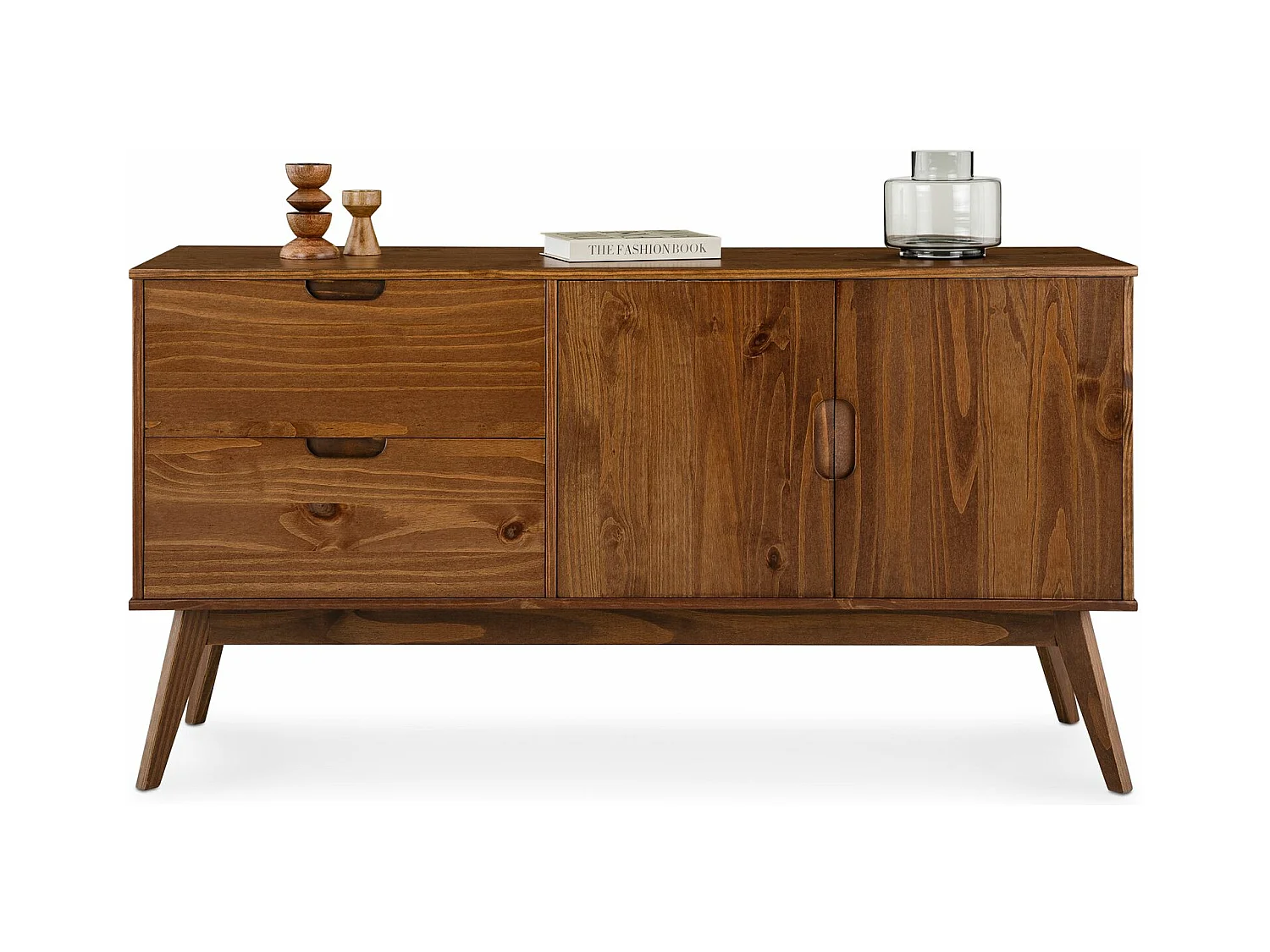 Buffet salle à manger TIVOLI  L 145 cm en bois massif finition bois bun foncé avec 2 tiroirs et 2 portes battantes