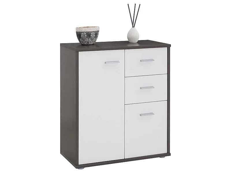 Buffet salle à manger REMY L 60 cm coloris gris et blanc avec 2 portes et 2 tiroirs bahut bas meuble de rangement
