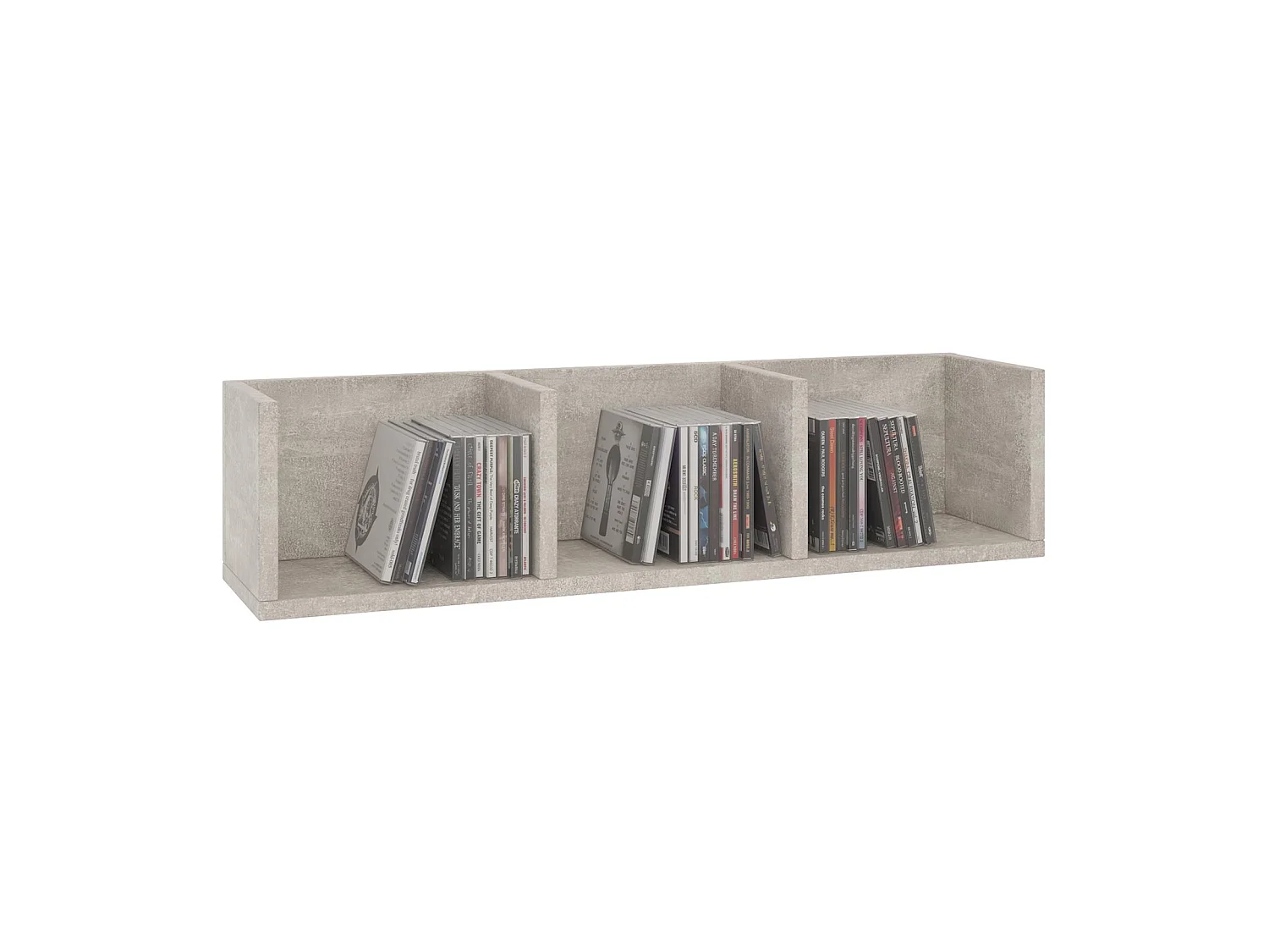 Etagère murale NELLO, meuble de rangement pour CD et DVD ou décoration avec 3 compartiments ouverts, en mélaminé décor béton