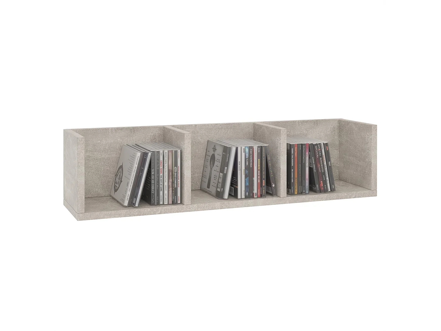 Etagère murale NELLO, meuble de rangement pour CD et DVD ou décoration avec 3 compartiments ouverts, en mélaminé décor béton
