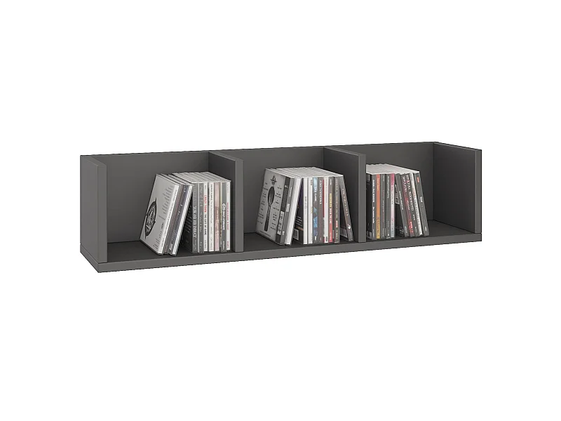 Etagère murale NELLO, meuble de rangement pour CD et DVD ou décoration avec 3 compartiments ouverts, en mélaminé gris mat