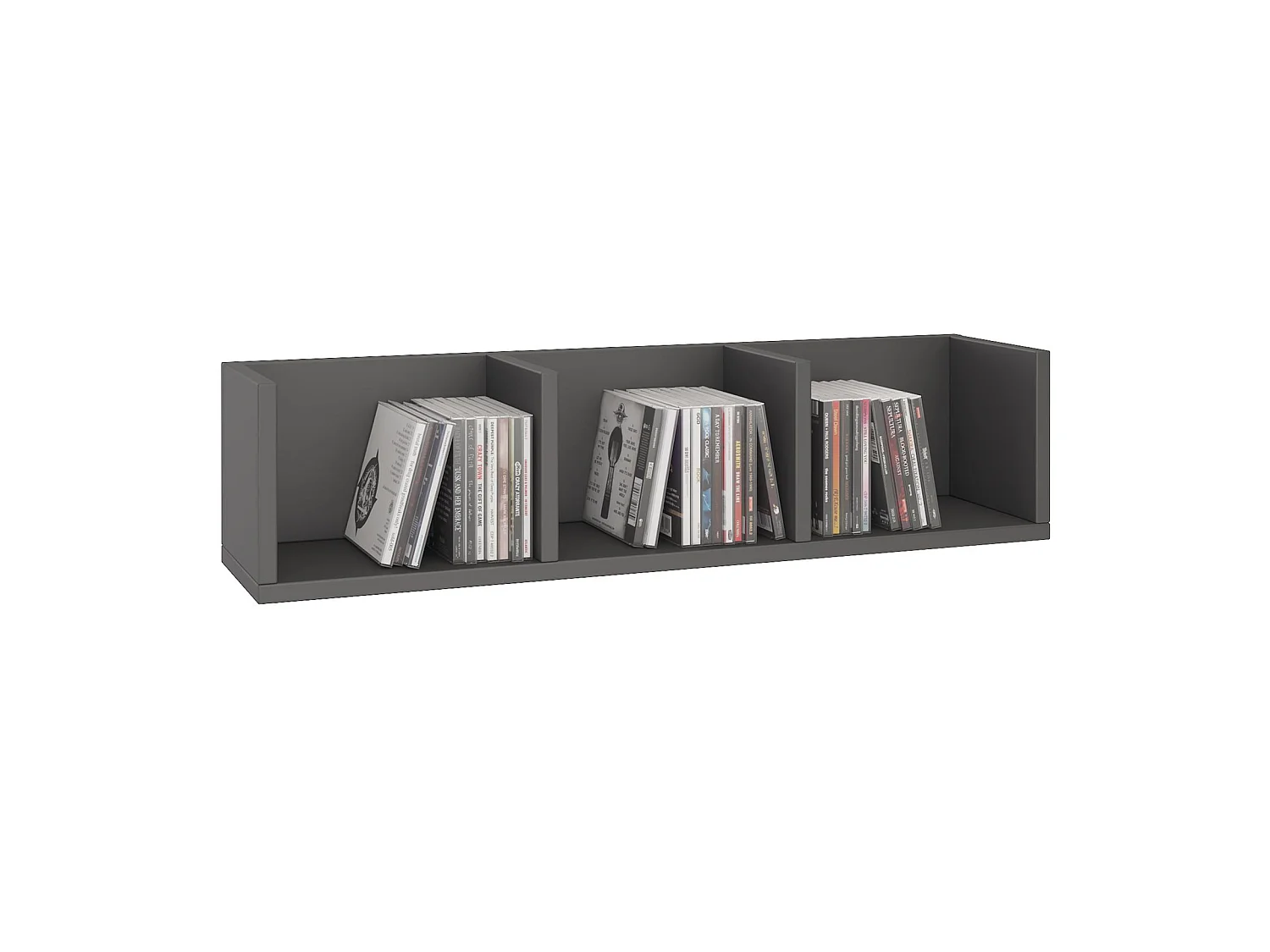 Etagère murale NELLO, meuble de rangement pour CD et DVD ou décoration avec 3 compartiments ouverts, en mélaminé gris mat
