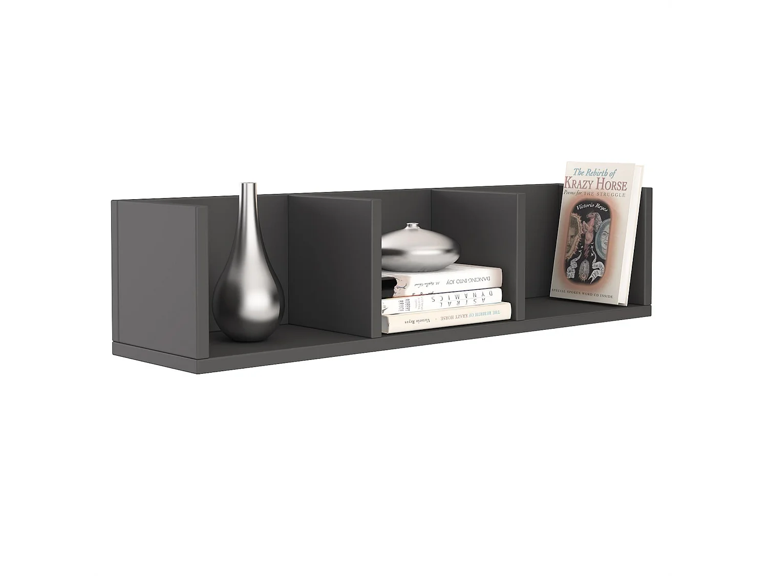 Etagère murale NELLO, meuble de rangement pour CD et DVD ou décoration avec 3 compartiments ouverts, en mélaminé gris mat