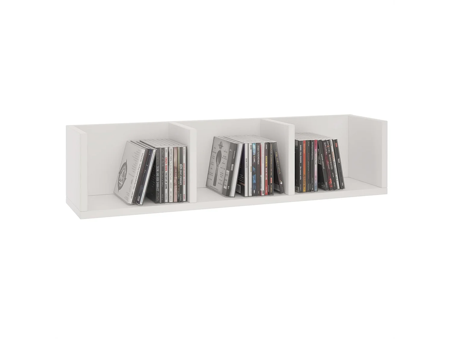 Etagère murale NELLO, meuble de rangement pour CD et DVD ou décoration avec 3 compartiments ouverts, en mélaminé blanc mat