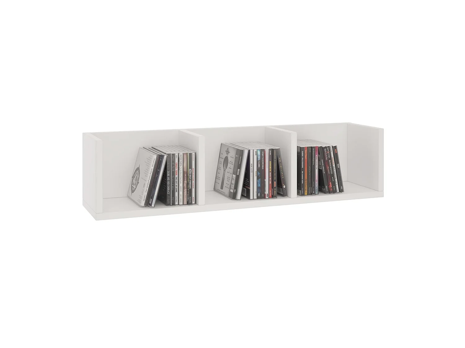 Etagère murale NELLO, meuble de rangement pour CD et DVD ou décoration avec 3 compartiments ouverts, en mélaminé blanc mat