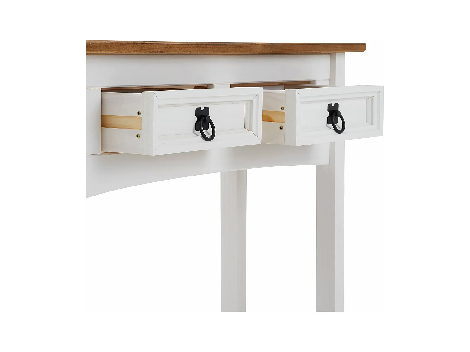 Table console CAMPO table d'appoint rectangulaire en pin massif blanc et brun avec 2 tiroirs et 1 étagère, meuble d'entrée en bois