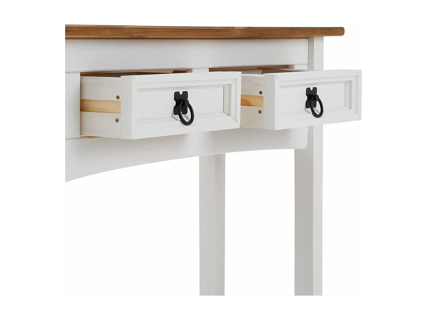 Table console CAMPO table d'appoint rectangulaire en pin massif blanc et brun avec 2 tiroirs et 1 étagère, meuble d'entrée en bois