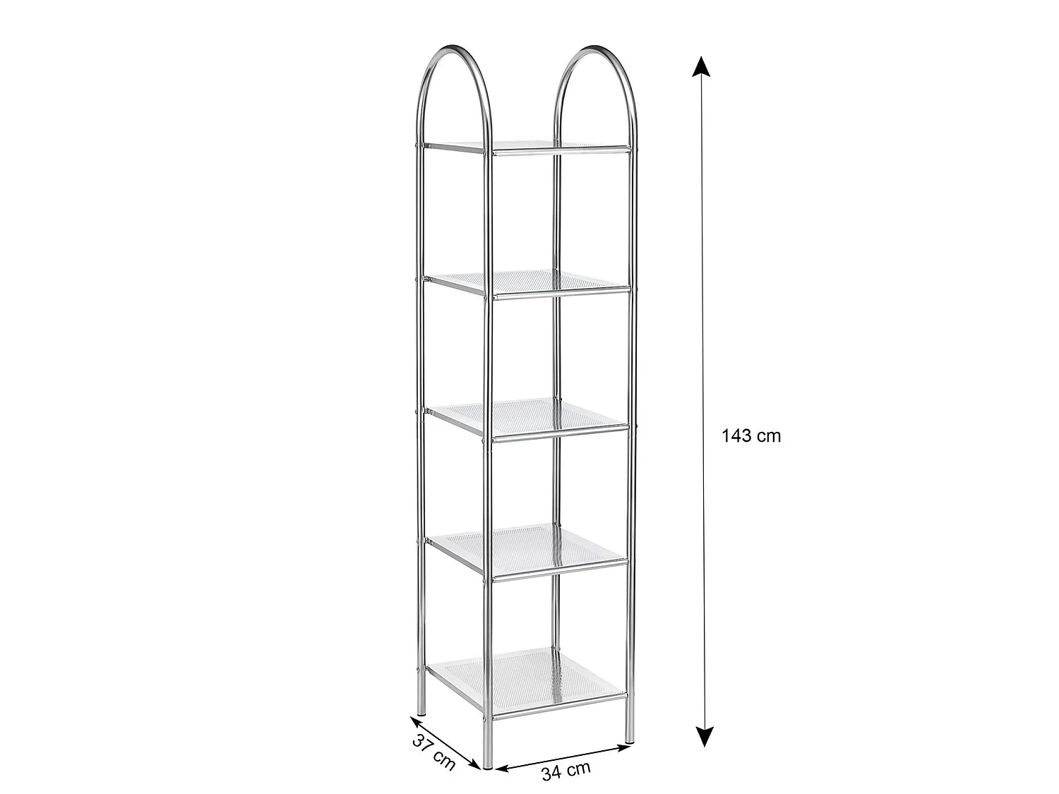 Étagère de salle de bain SECA meuble de rangement sur pied avec poignée et 5 tablettes, en métal chromé