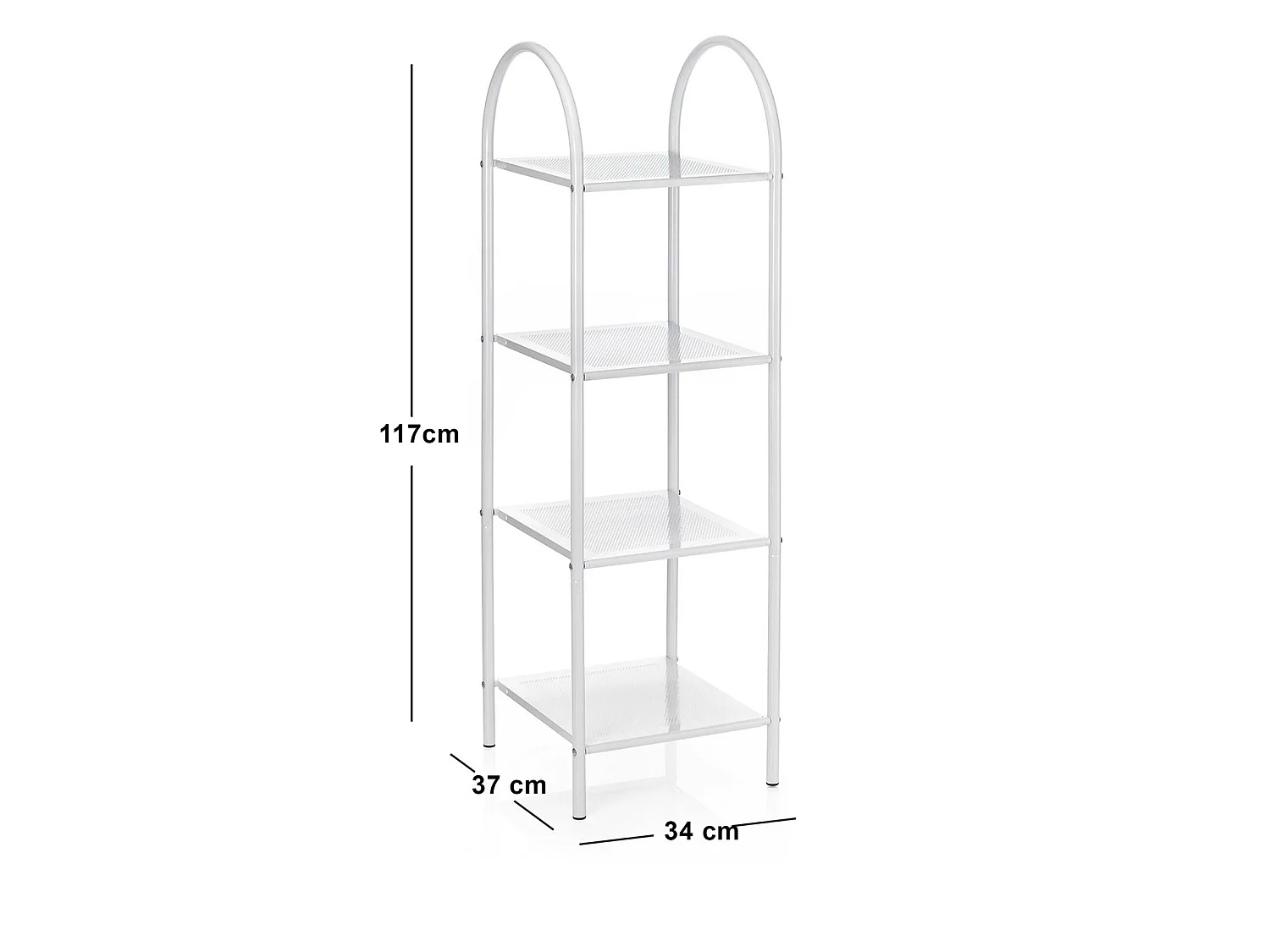 Etagère de salle de bain MADURAI meuble de rangement sur pied avec poignée et 4 tablettes, en métal blanc