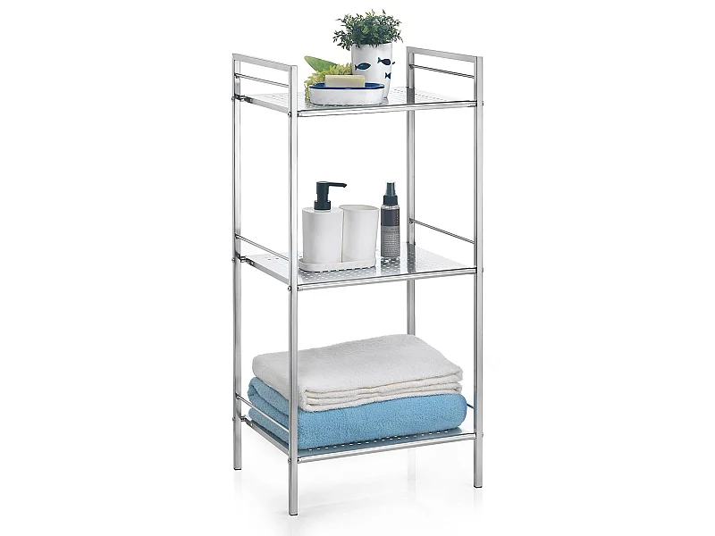 Étagère de salle de bains MATIS sur pied avec 3 tablettes, en métal chromé
