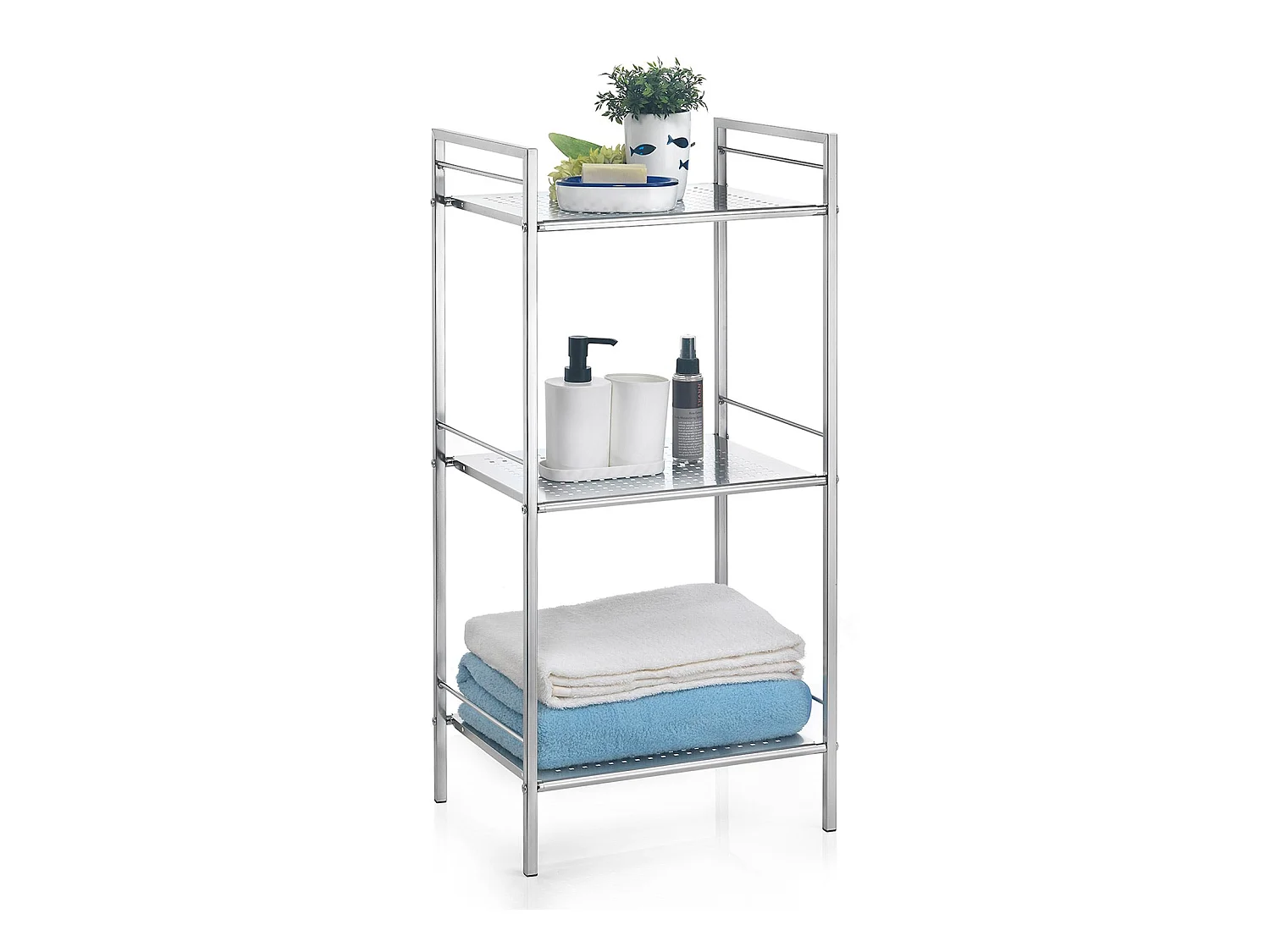 Étagère de salle de bains MATIS sur pied avec 3 tablettes, en métal chromé