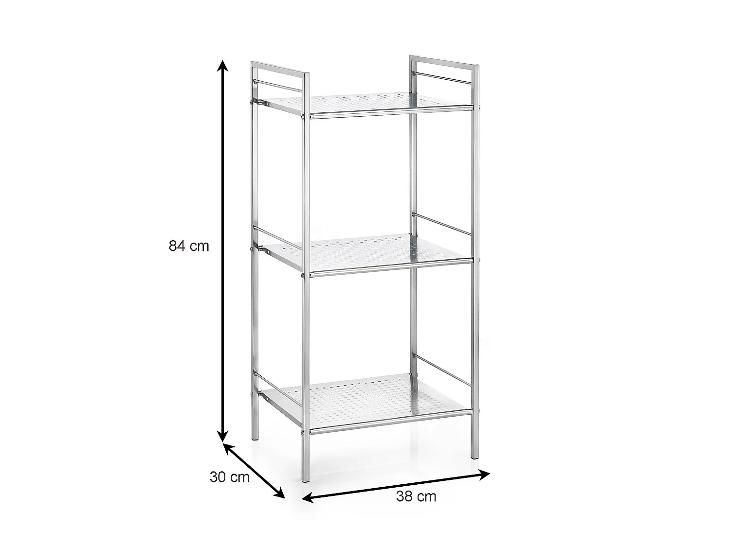 Étagère de salle de bains MATIS sur pied avec 3 tablettes, en métal chromé