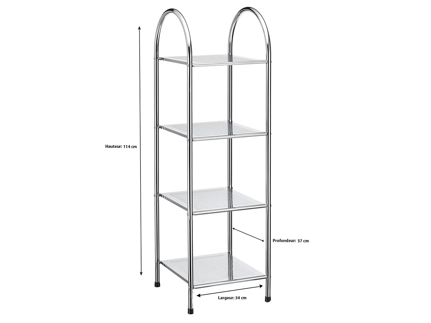 Etagère de salle de bain SECA meuble de rangement sur pied avec poignée et 4 tablettes, en métal chromé