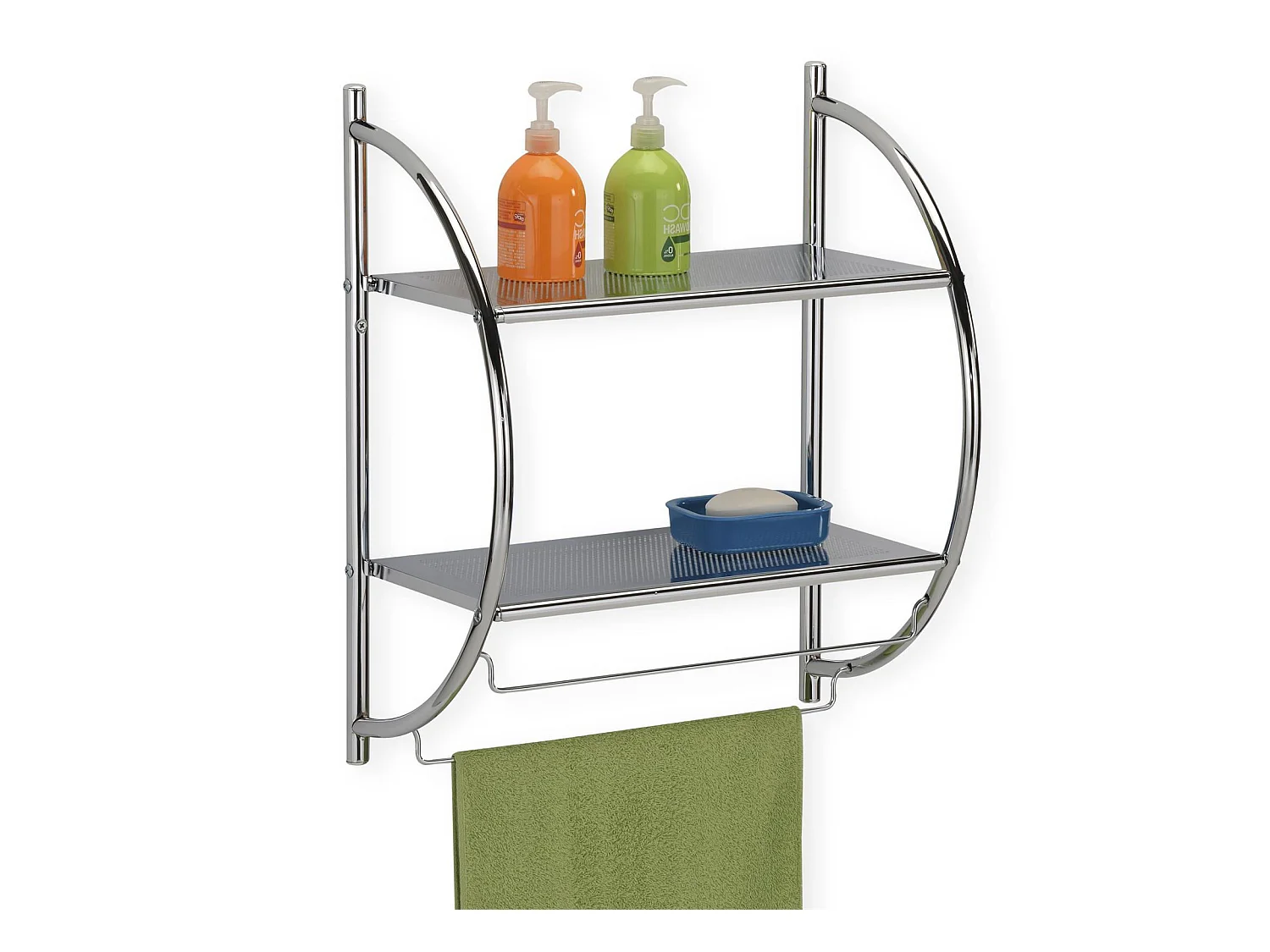 Etagère de salle de bain murale JANINE meuble de rangement à fixer avec 2 tablettes et 2 barreaux porte-serviettes