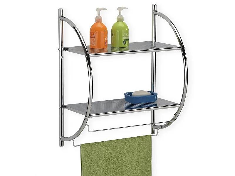 Etagère de salle de bain murale JANINE meuble de rangement à fixer avec 2 tablettes et 2 barreaux porte-serviettes