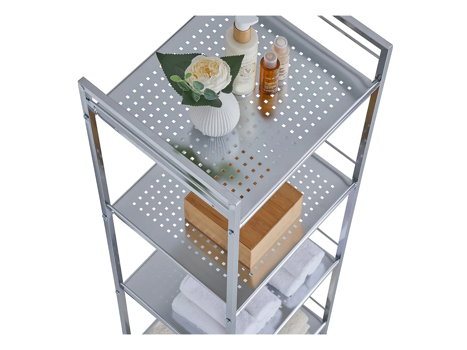 Étagère de salle de bains MATIS sur pied avec 4 tablettes, en métal chromé