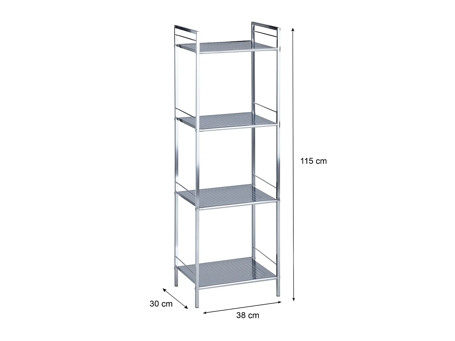 Étagère de salle de bains MATIS sur pied avec 4 tablettes, en métal chromé