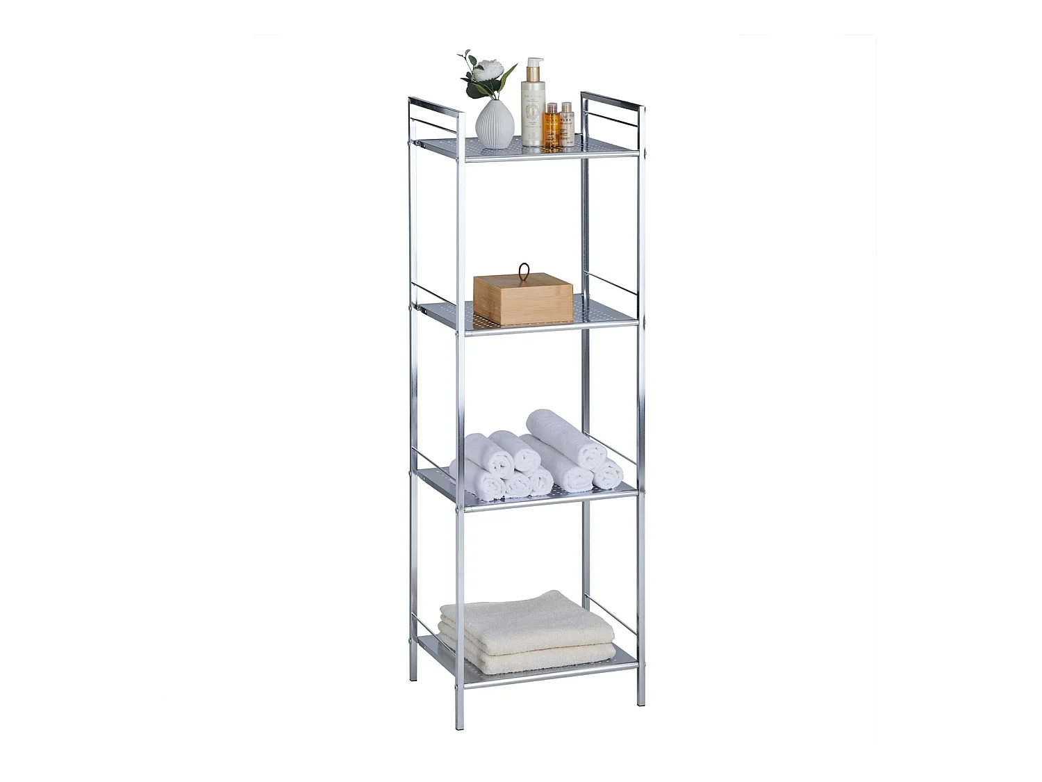 Étagère de salle de bains MATIS sur pied avec 4 tablettes, en métal chromé