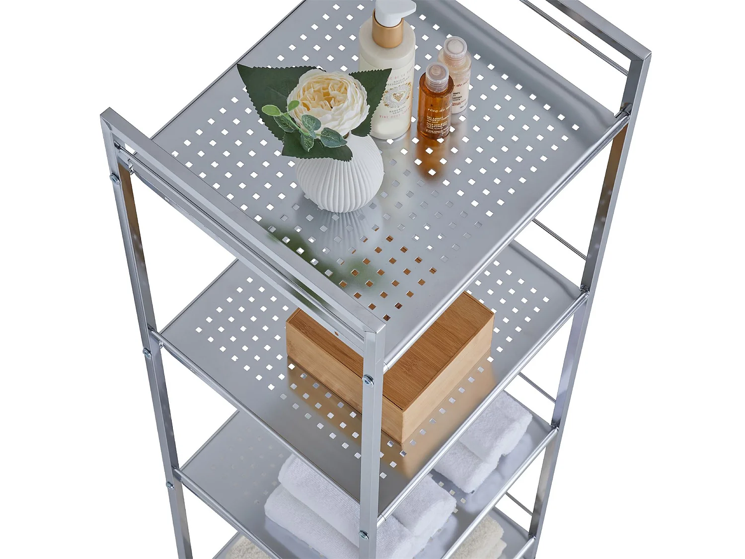 Étagère de salle de bains MATIS sur pied avec 4 tablettes, en métal chromé