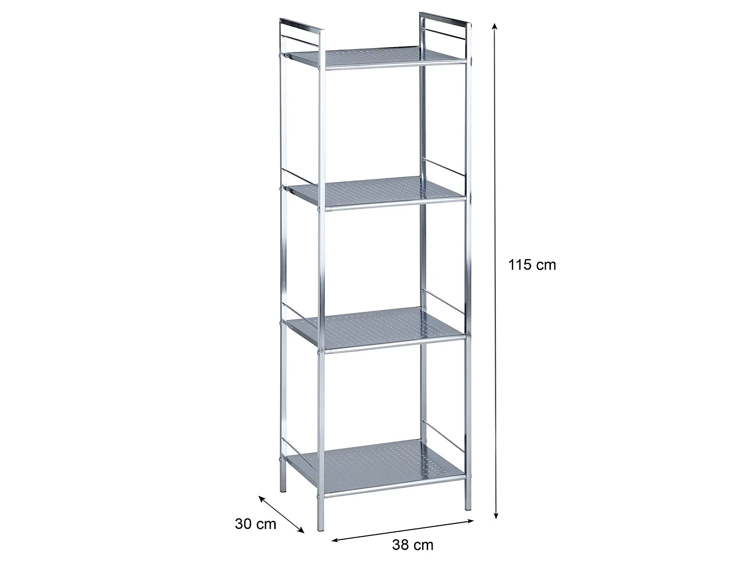 Étagère de salle de bains MATIS sur pied avec 4 tablettes, en métal chromé