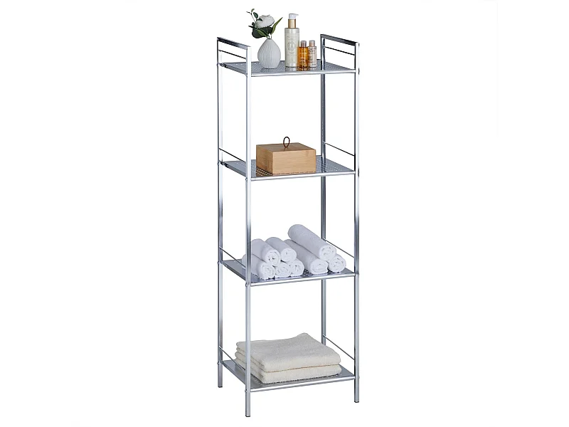 Étagère de salle de bains MATIS sur pied avec 4 tablettes, en métal chromé