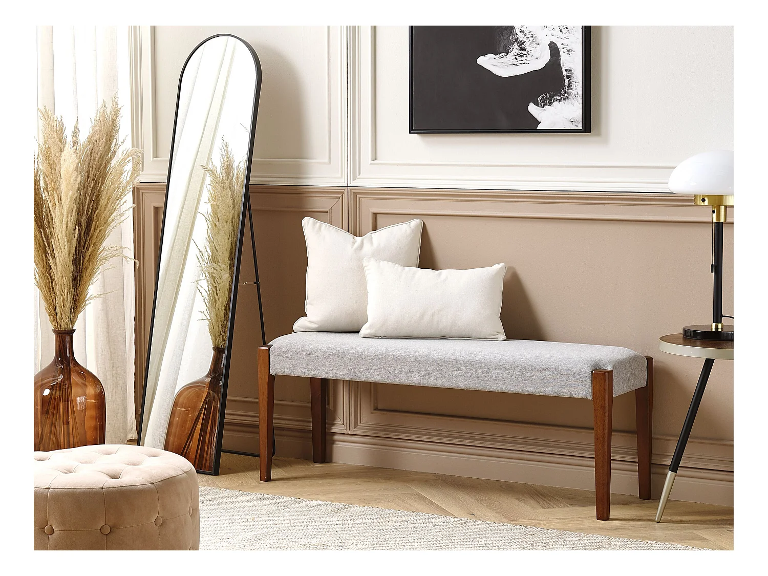 Bankje ELYRIA Stof Donkerbruin/grijs