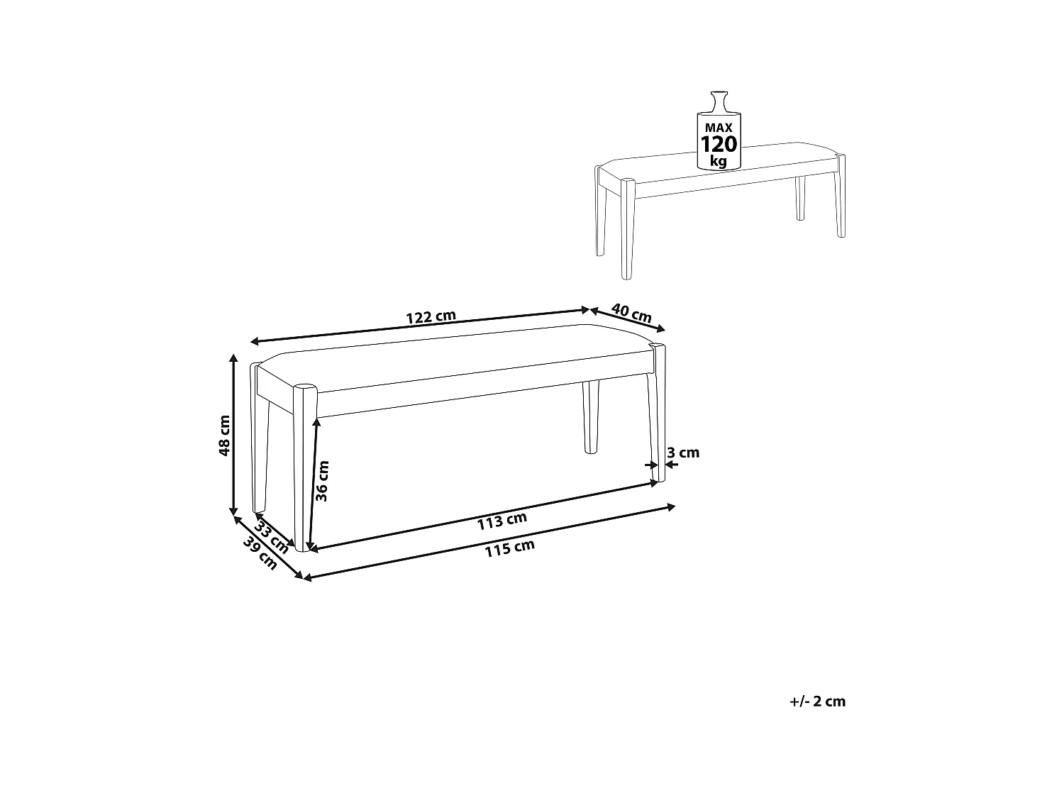Bankje ELYRIA Stof Donkerbruin/grijs
