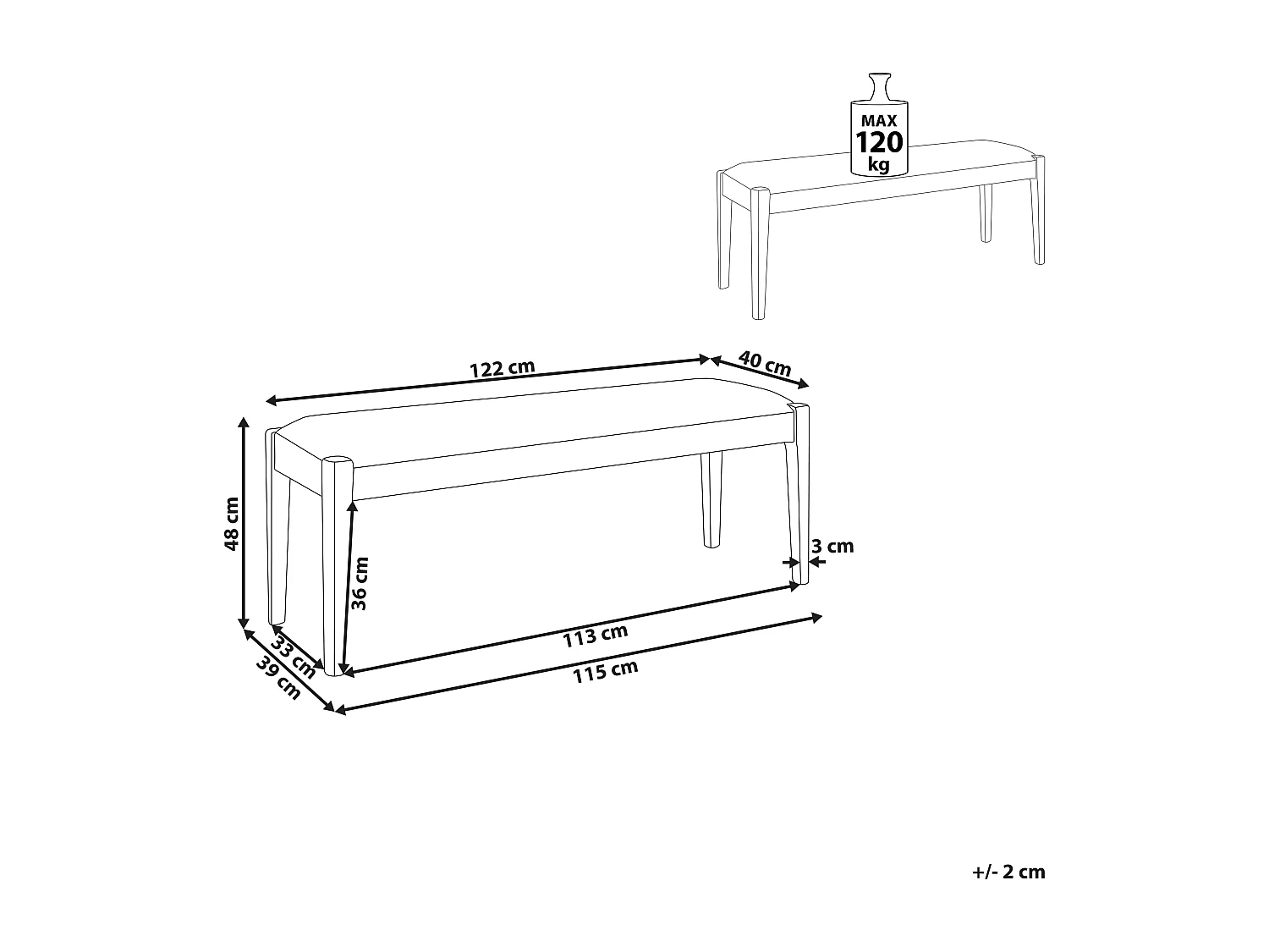 Bankje ELYRIA Stof Donkerbruin/grijs
