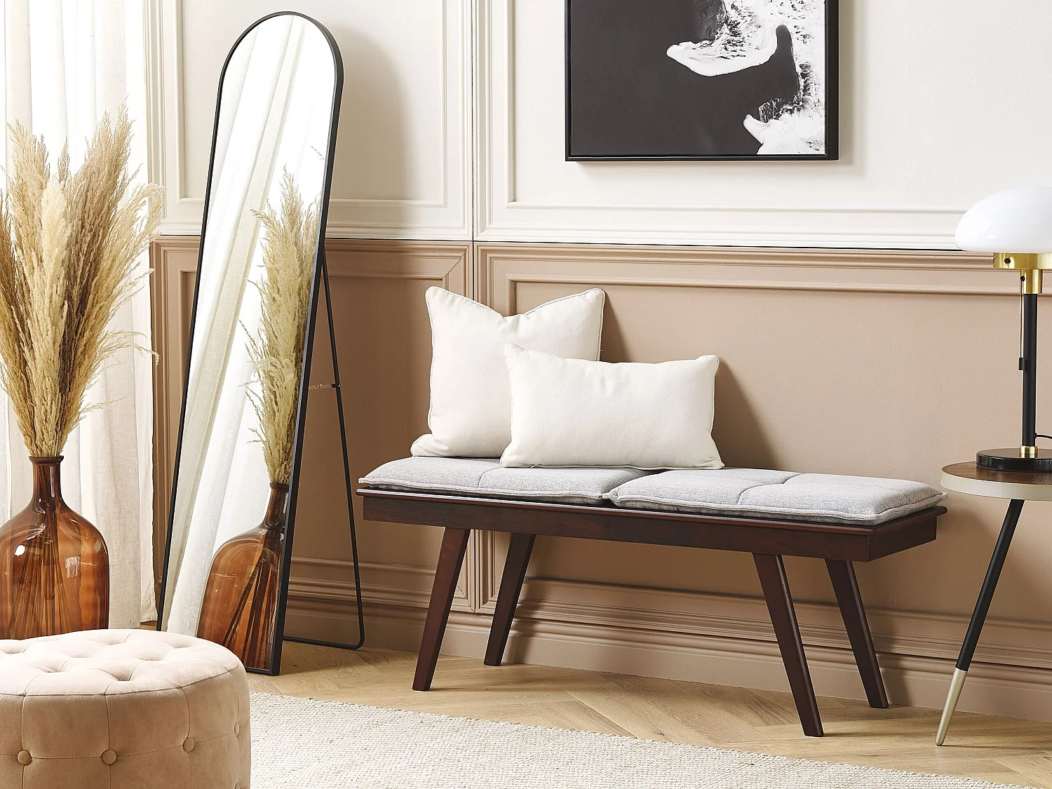 Upholstered Bench EXTON Fabric Dark Brown/ Grey