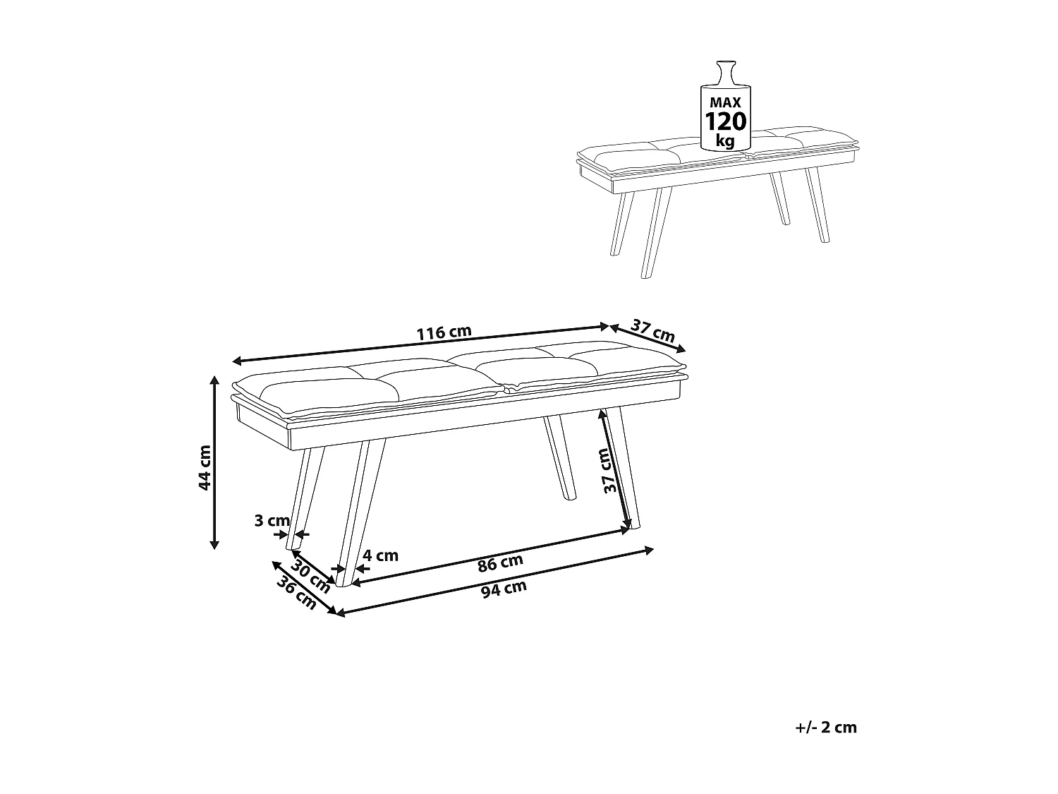 Banc EXTON Tissu Marron foncé/gris