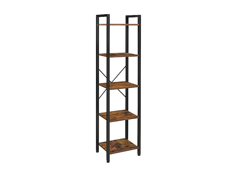 Estante de 5 níveis com estrutura de aço para sala de estar entrada de escritório estilo industrial marrom 153 cm rústico e preto 12_0002794