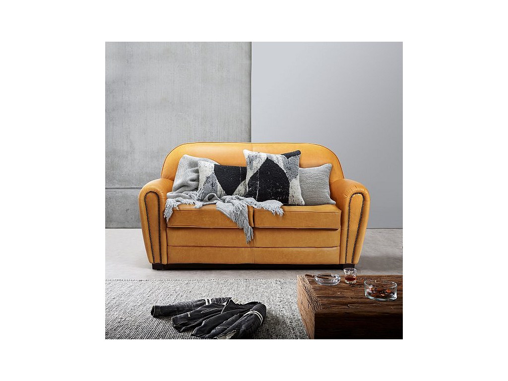 Canapé Cuir 2 Places Beige Avec Repose-pieds Escamotable - Cuir Center