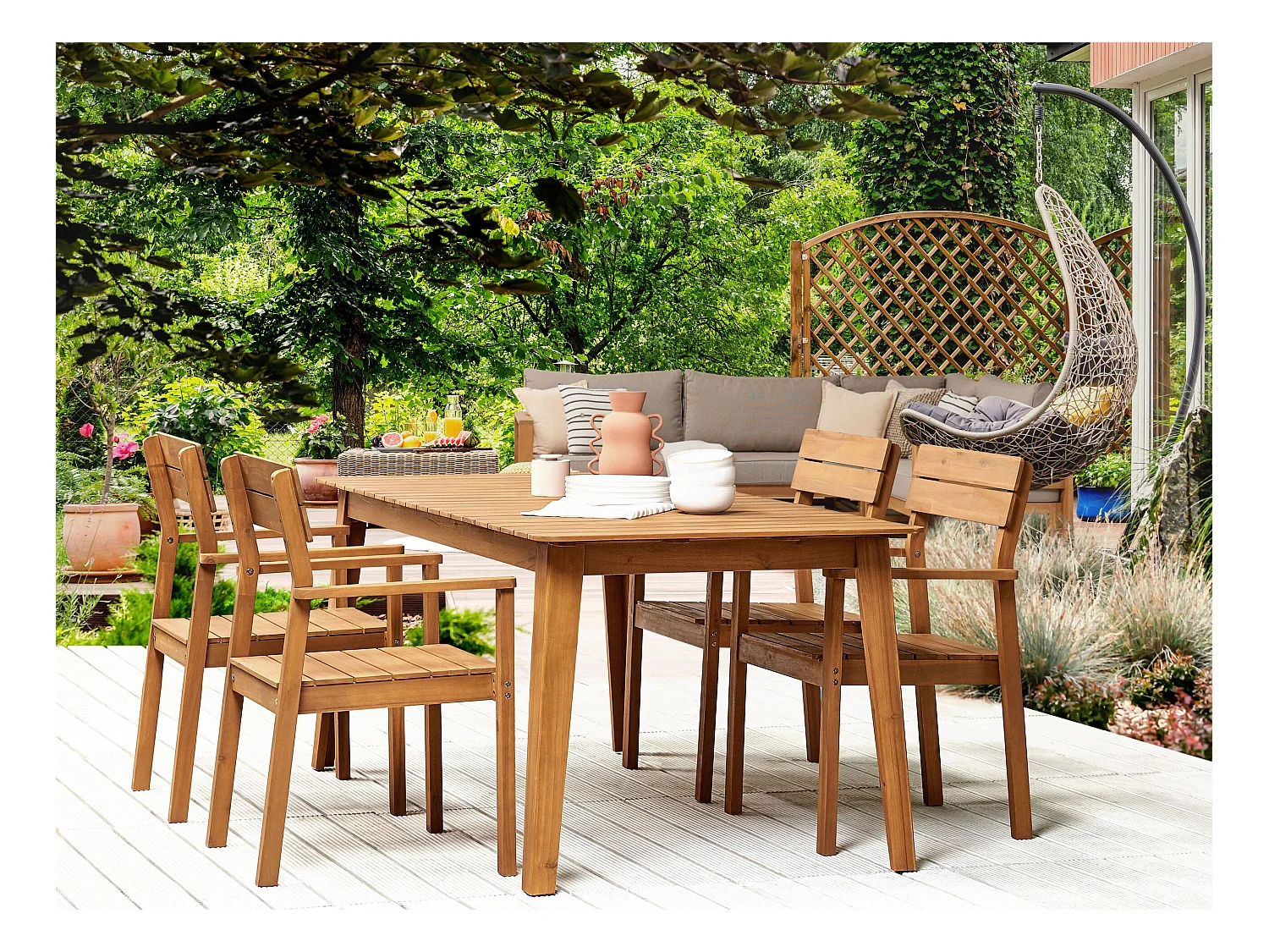 Salle à manger de jardin 4 places FORNELLI Acacia Marron