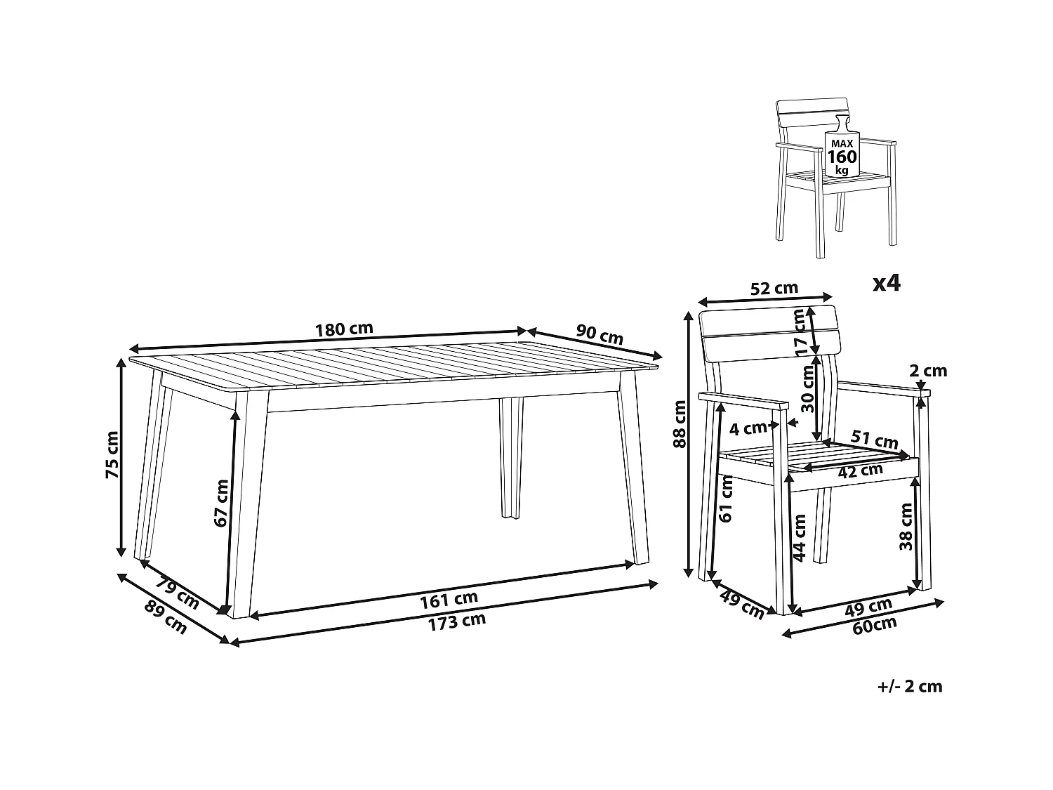 Gartenmöbel Set Akazienholz hellbraun Gartentisch mit 4 Stühlen modern Fornelli