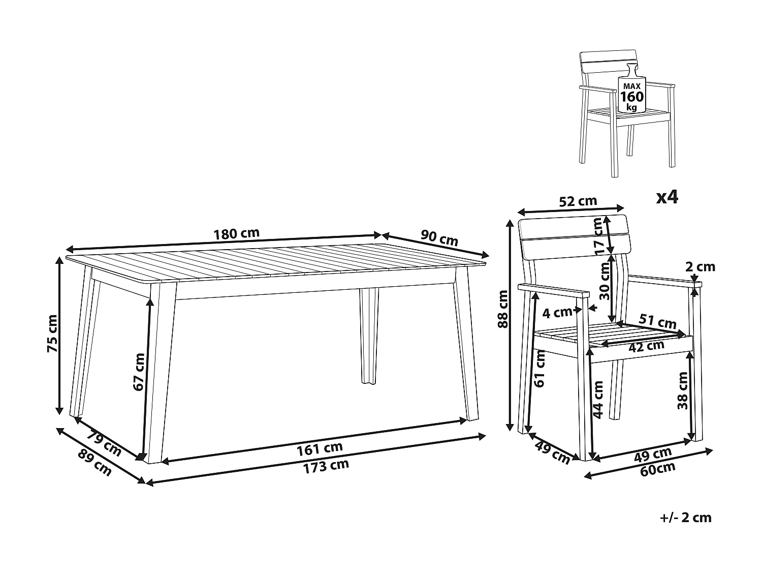 Tuinset 4-zitter FORNELLI Acaciahout Bruin