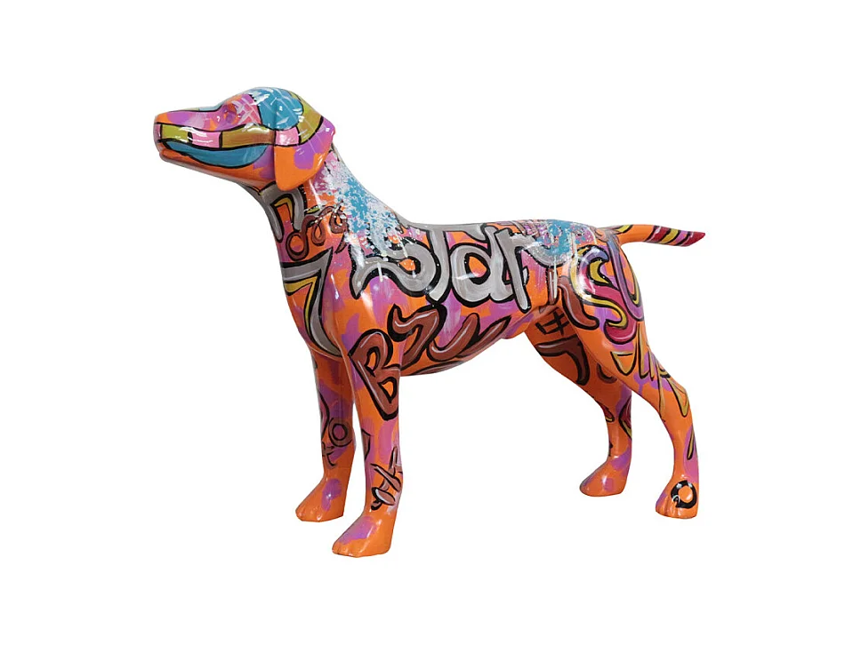 Statue chien labrador orange avec graffiti multicolore L76 cm - JASPER