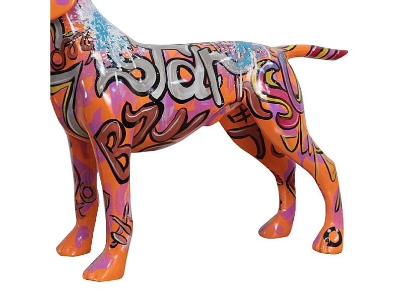 Statue chien labrador orange avec graffiti multicolore L76 cm - JASPER