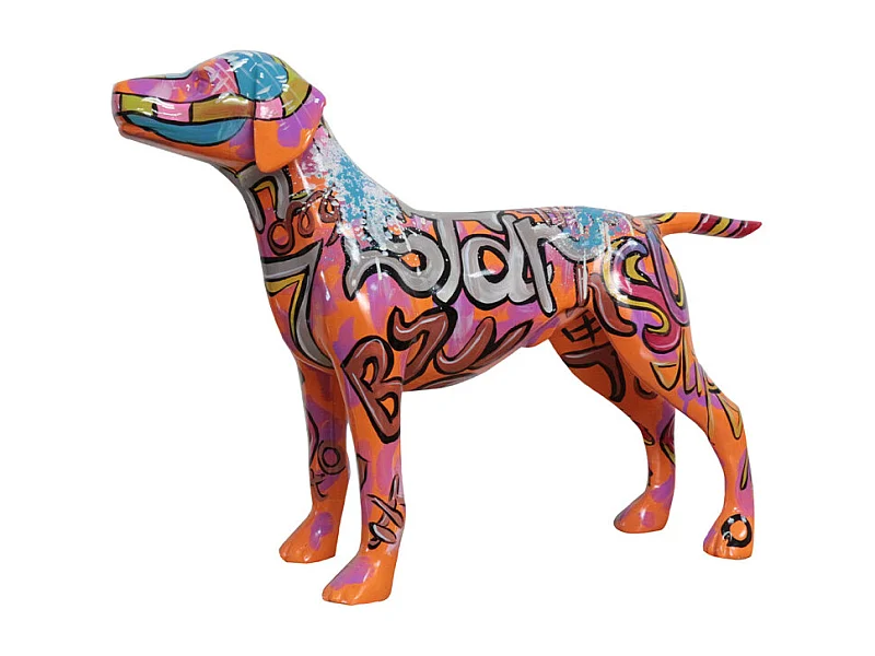 Statue chien labrador orange avec graffiti multicolore L76 cm - JASPER